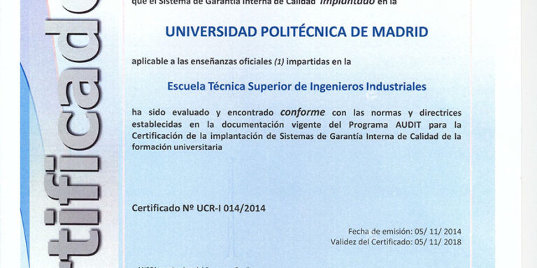 Certificación Audit de ANECA a Escuela Industriales